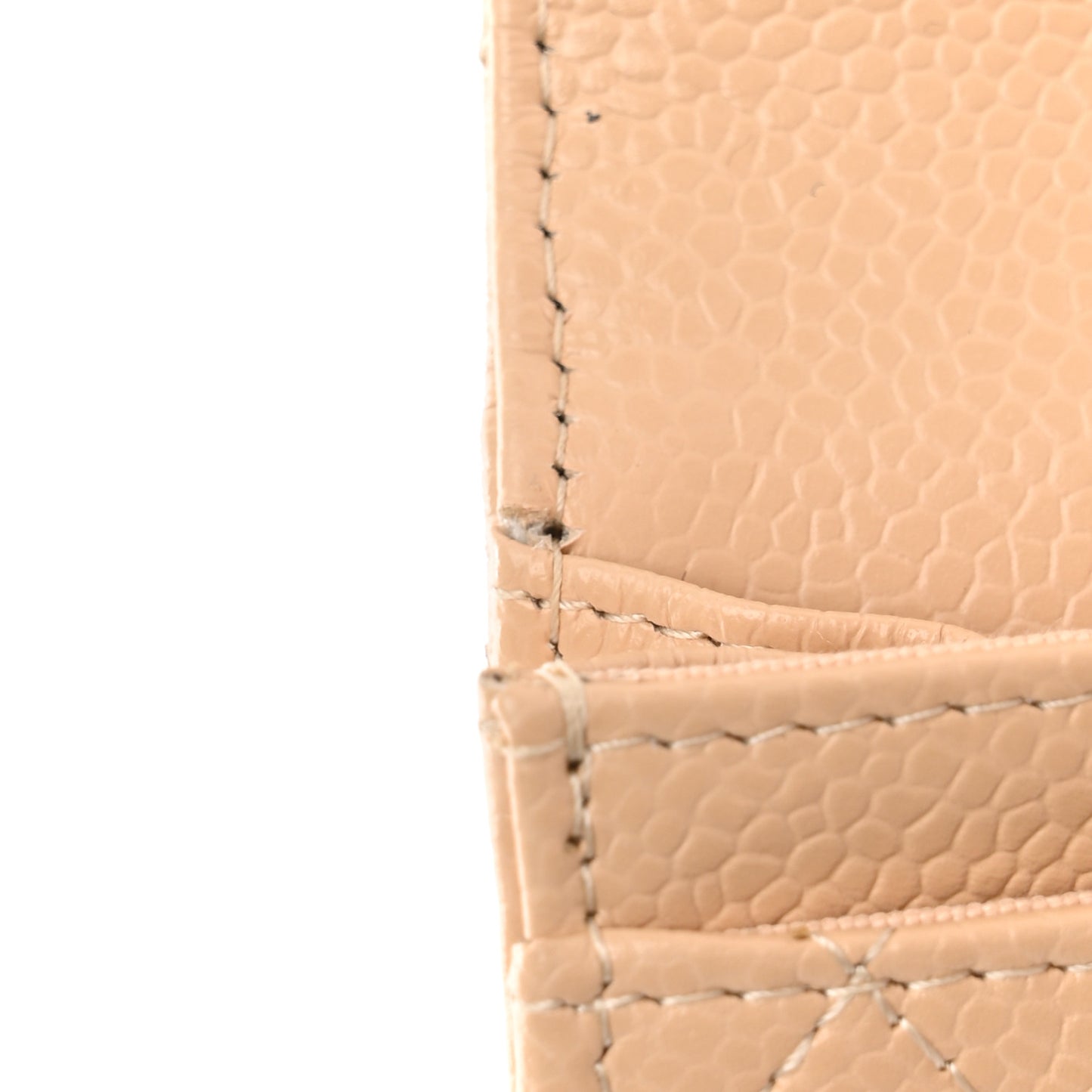 Caviar Quilted Flap Card Holder Wallet Beige
