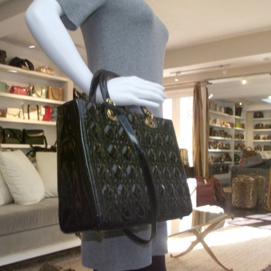 Christian Dior Patent Cannage Large Lady Dior Black 2 of 8