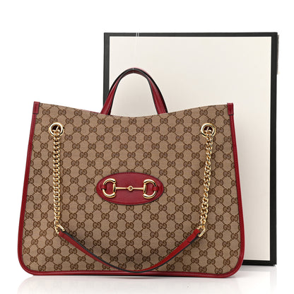 Gucci Monogram New Sakai Calfskin Lux Large Horsebit 1955 Tote Bag Beige Ebony New Cherry Red 11 of 11