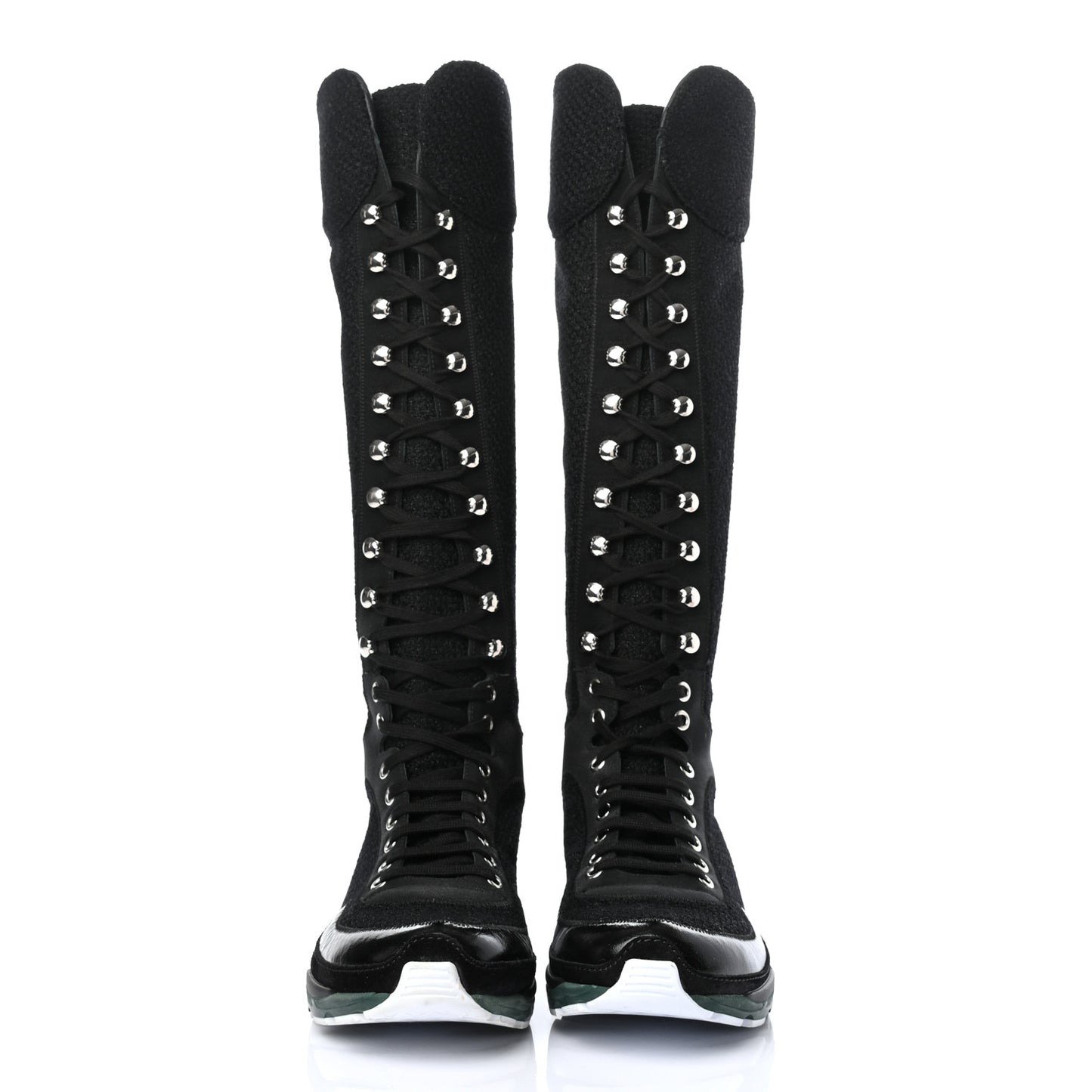Tweed Patent Calfskin Sneaker High Boots 39 Black