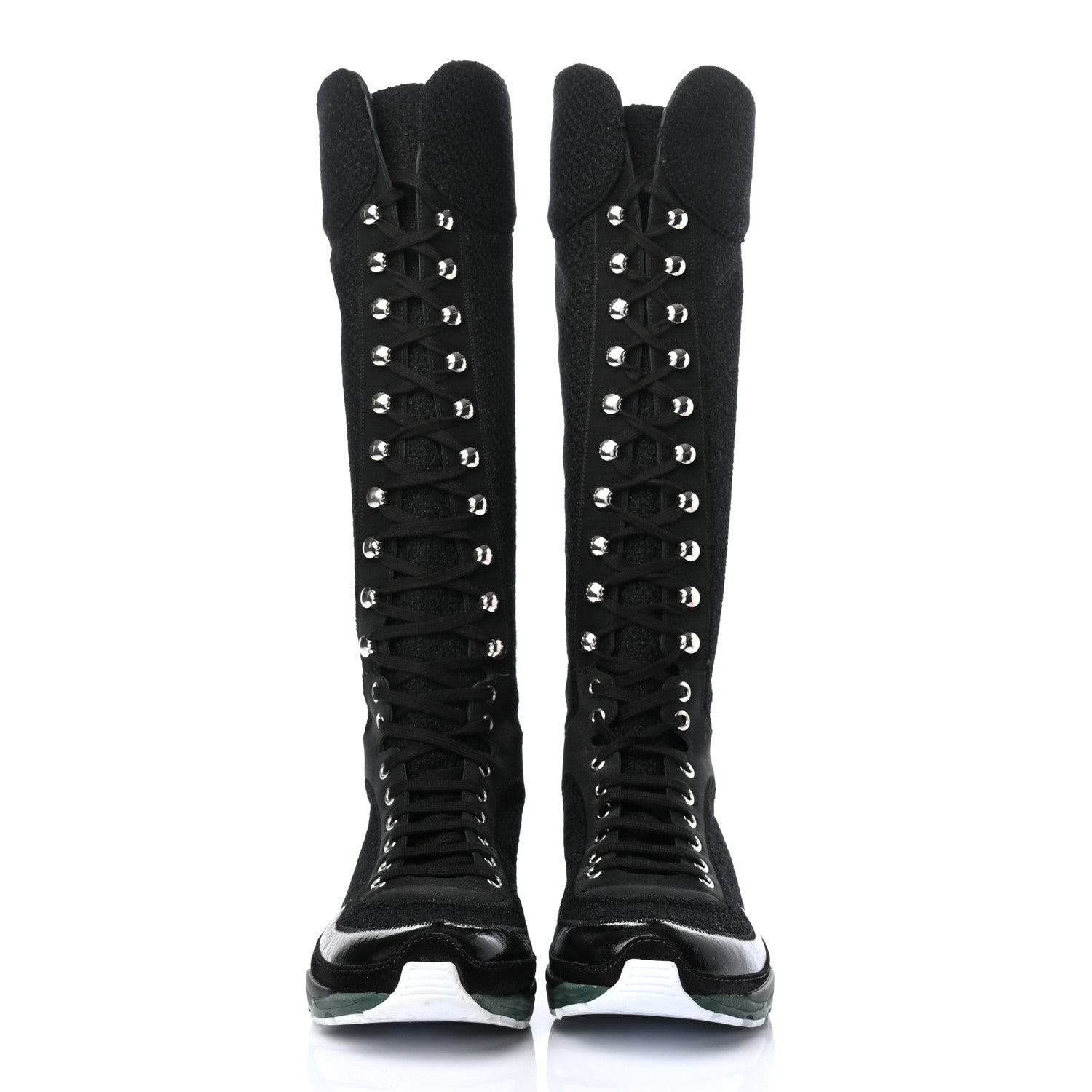 Chanel Tweed Patent Calfskin Sneaker High Boots 39 Black 2 of 10