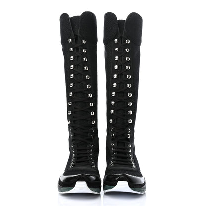 Chanel Tweed Patent Calfskin Sneaker High Boots 39 Black 2 of 10