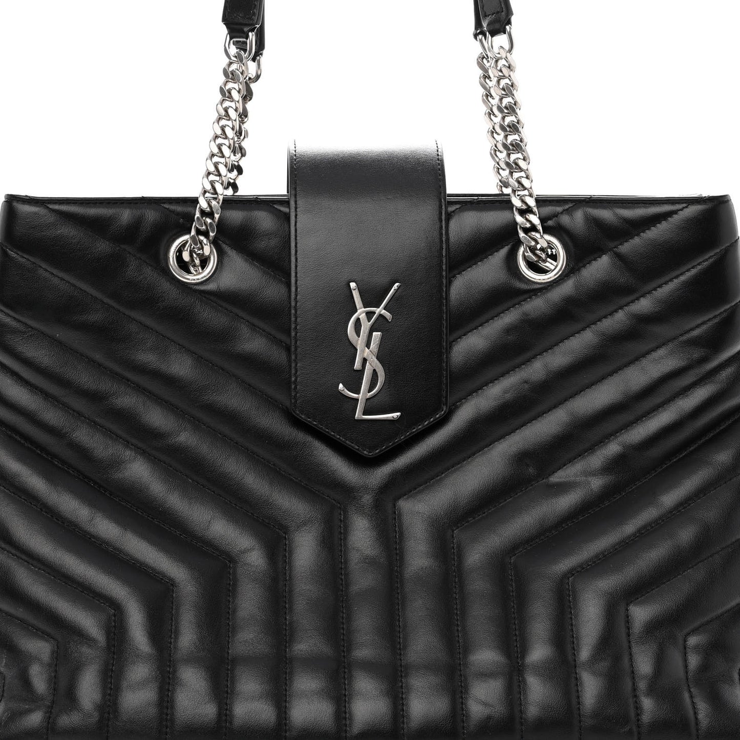 Calfskin Y Quilted Monogram Large Loulou Shopper Black