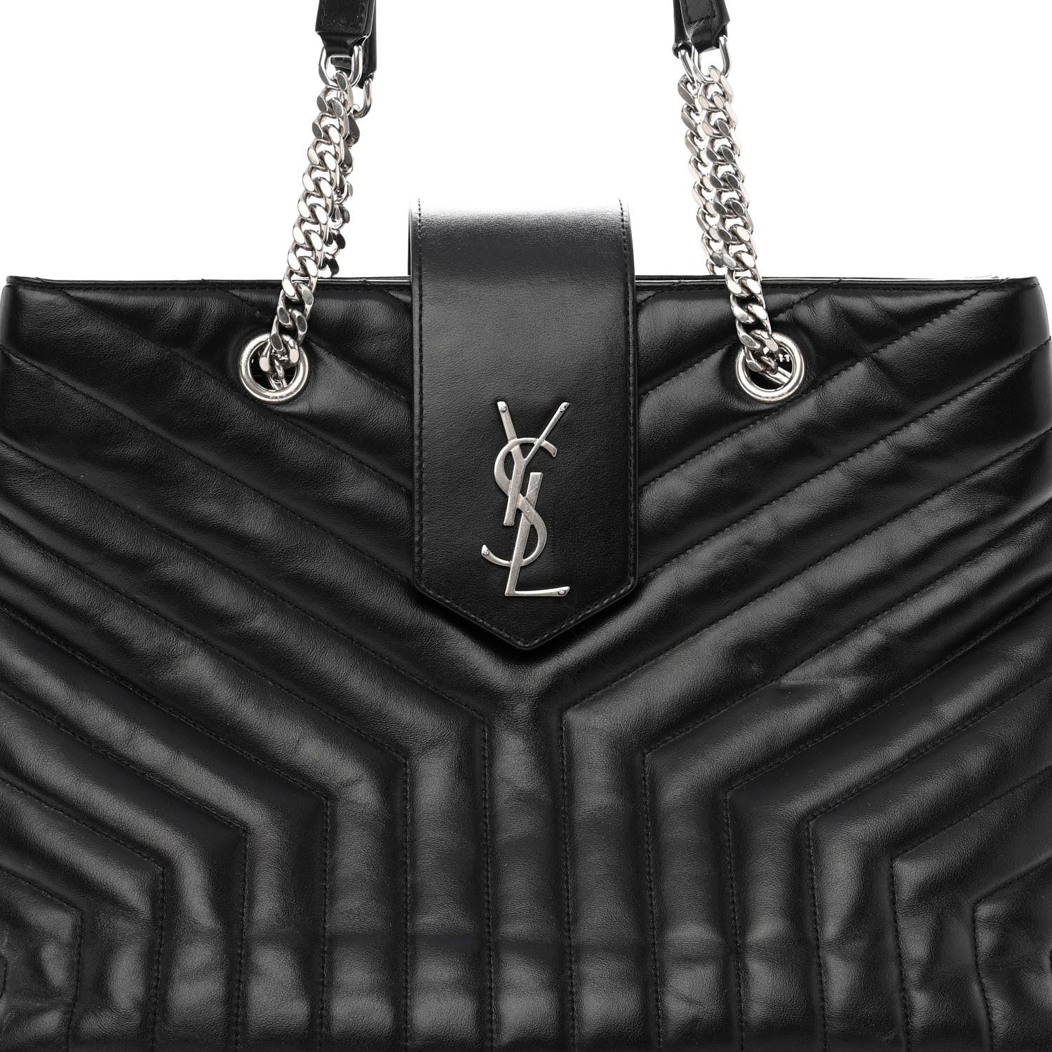 Saint Laurent Calfskin Y Quilted Monogram Large Loulou Shopper Black 8 of 10