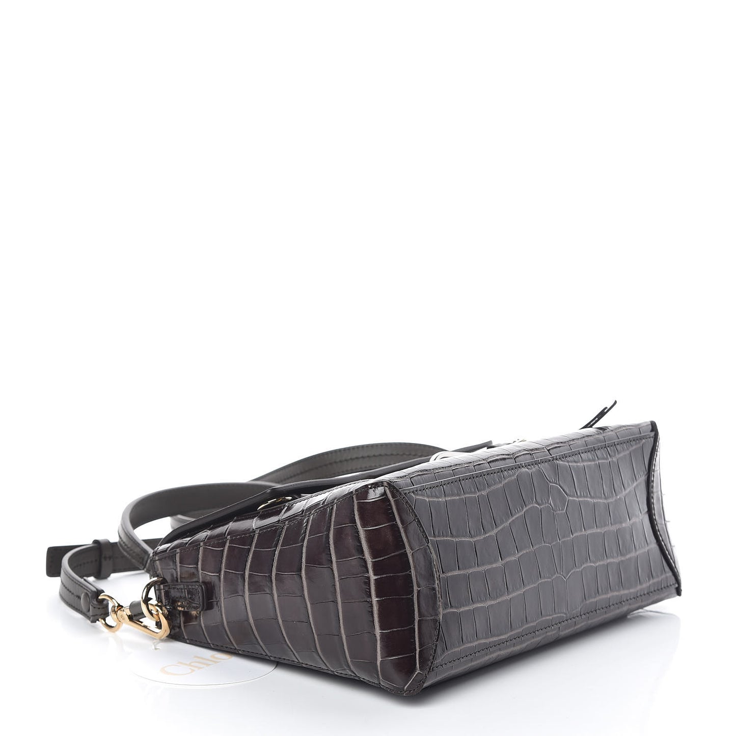 Calfskin Crocodile Embossed Small Faye Day Shoulder Bag Profound Brown
