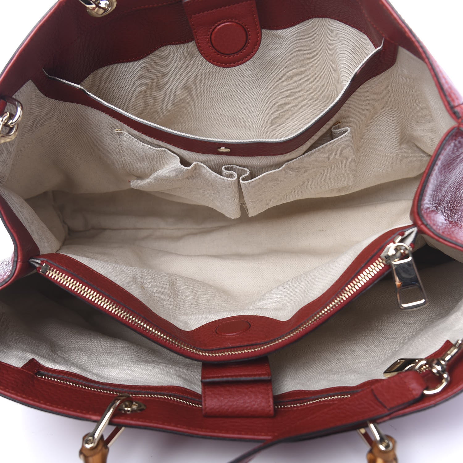 Gucci Calfskin Large Bamboo Shopper Tote Red 6 of 11