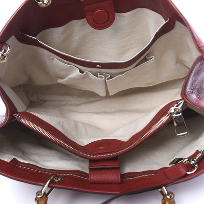 Gucci Calfskin Large Bamboo Shopper Tote Red 6 of 11