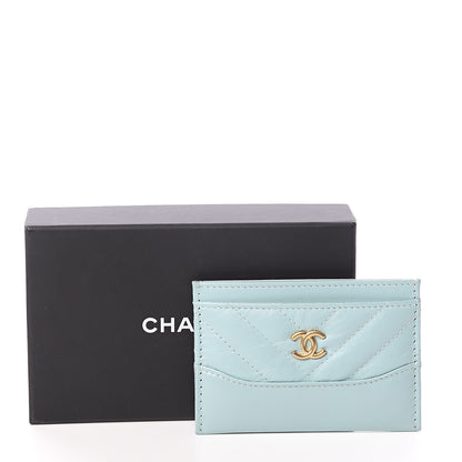 Chanel Aged Calfskin Chevron Quilted Gabrielle Card Holder Wallet Light Blue 7 of 7