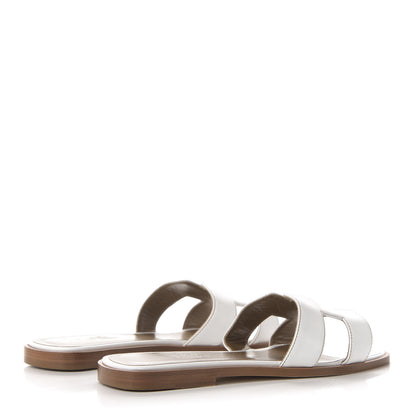 Hermes Box Calfskin Oran Sandals 37 White 4 of 8