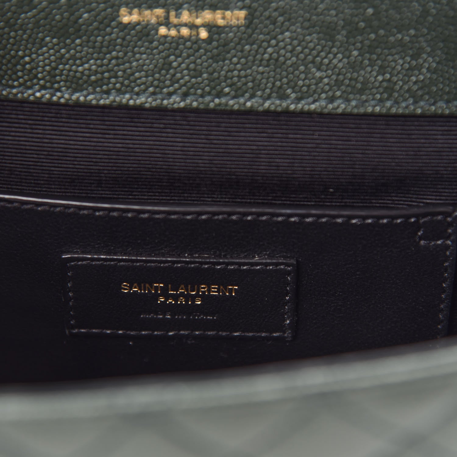 Saint Laurent Grain De Poudre Textured Mixed Matelasse Triquilt Small Monogram Satchel Dark Green 8 of 10