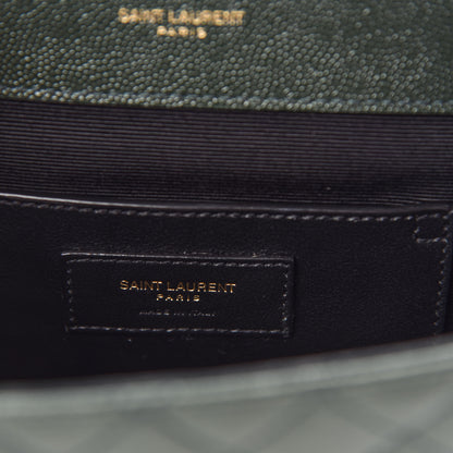 Saint Laurent Grain De Poudre Textured Mixed Matelasse Triquilt Small Monogram Satchel Dark Green 8 of 11