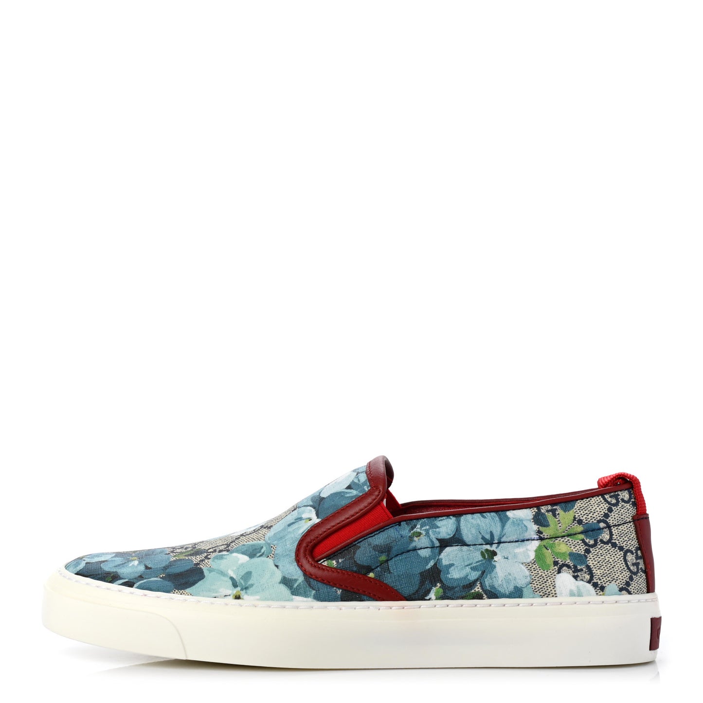 GG Supreme Monogram Blooms Womens Slip On Sneakers 38 Beige Blue Navy Red
