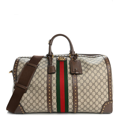 Gucci GG Supreme Monogram Textured Dollar Calfskin Web Studded Large Savoy Duffle Bag Beige Ebony 1 of 11