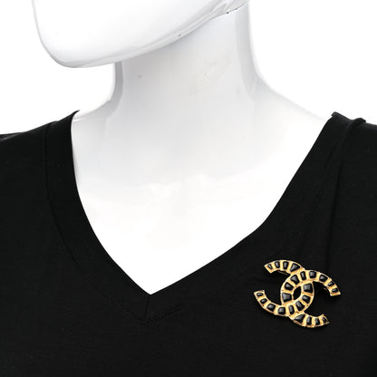 Chanel Gripoix Poured Glass Along The Nile CC Brooch Black Gold 2 of 4