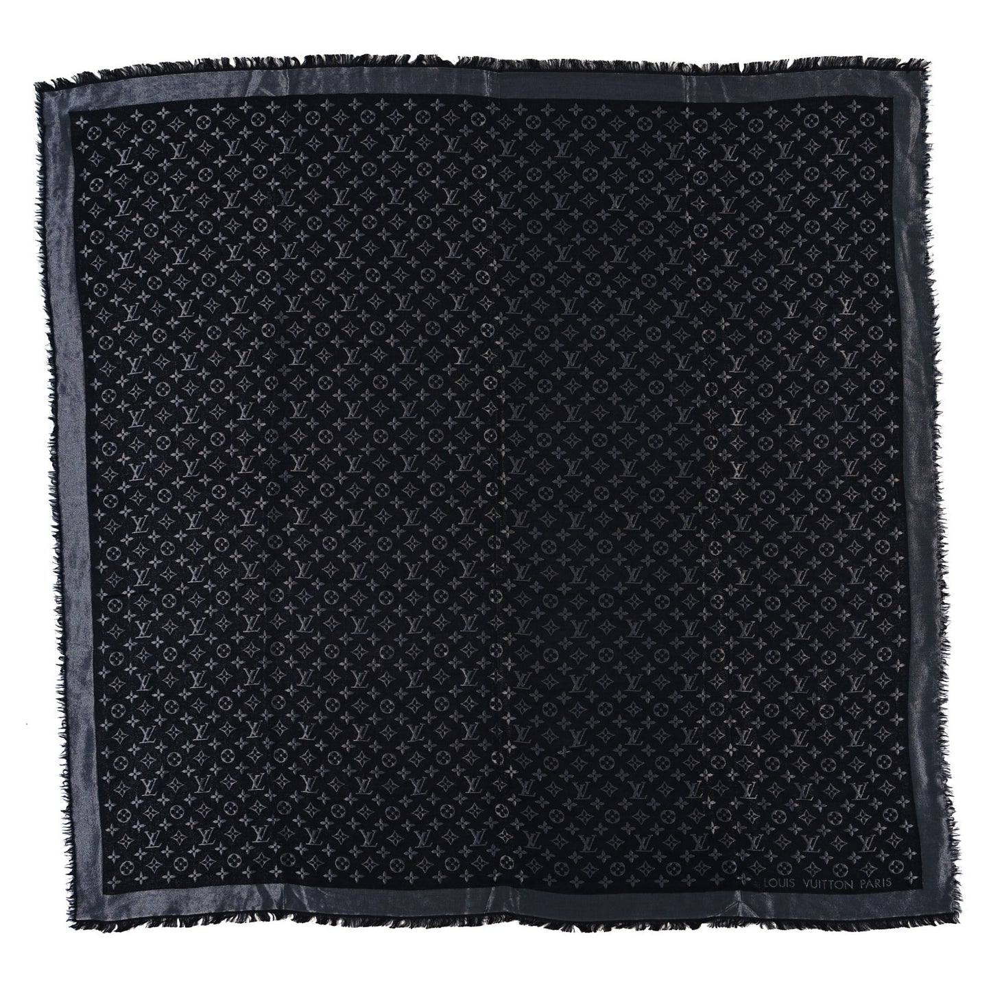 Silk Lurex Wool Monogram Shine Shawl Black