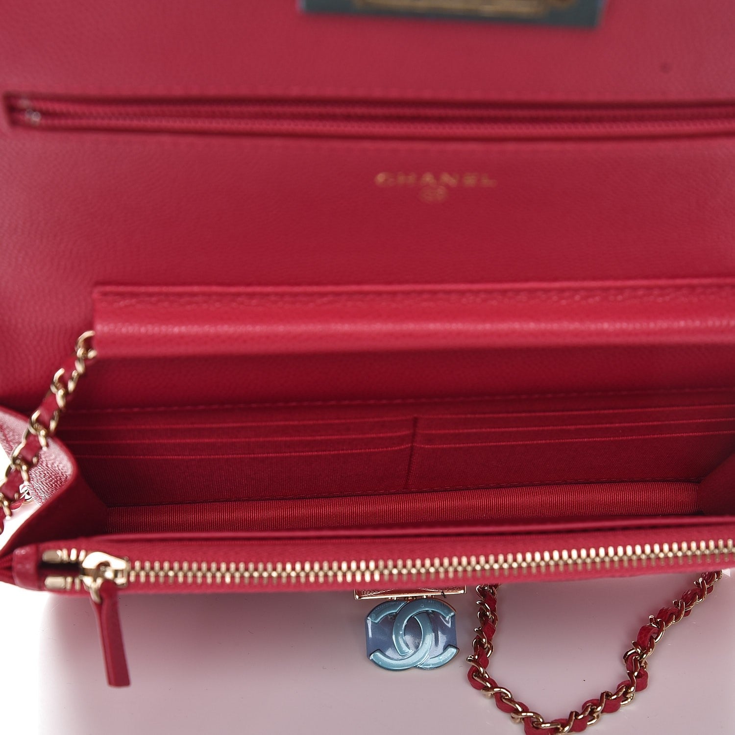 Chanel Caviar Quilted Golden Class Wallet On Chain WOC Fuchsia 5 of 9