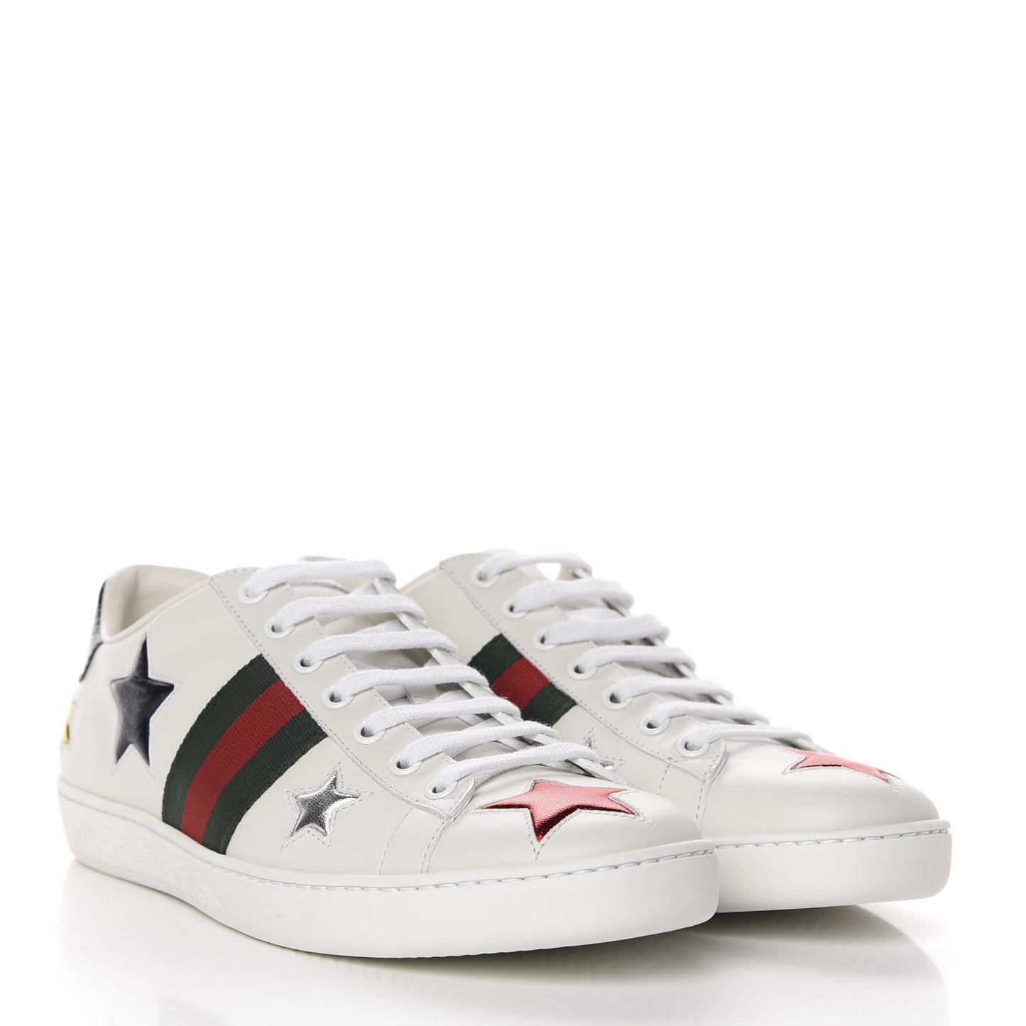 Calfskin Ayers Web Star Embroidered Womens Ace Sneakers 38.5 White Multi