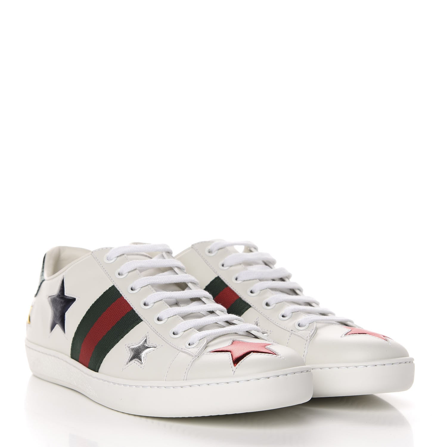 Gucci Calfskin Ayers Web Star Embroidered Womens Ace Sneakers 38.5 White Multi 3 of 10