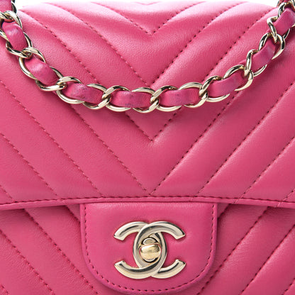 Chanel Lambskin Chevron Quilted Mini Square Flap Fuchsia 12 of 12