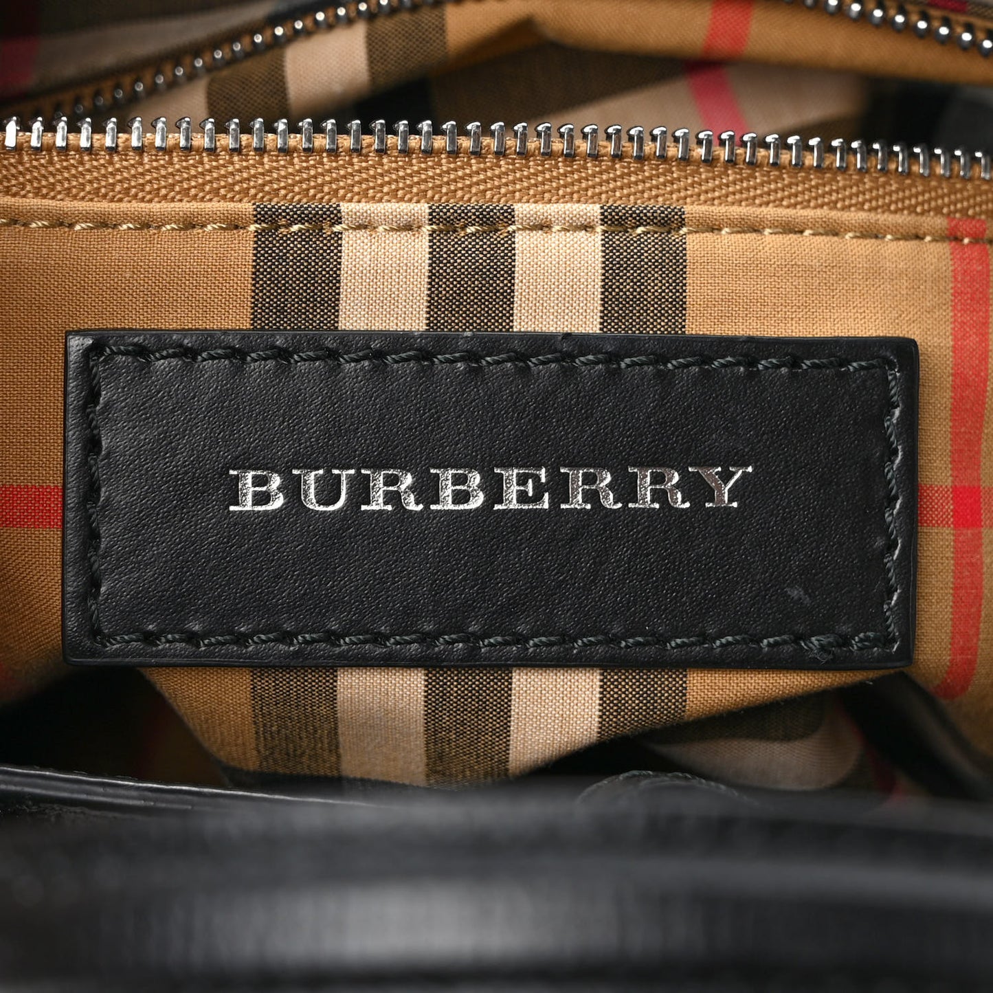 Grainy Calfskin House Check Small Banner Tote Black