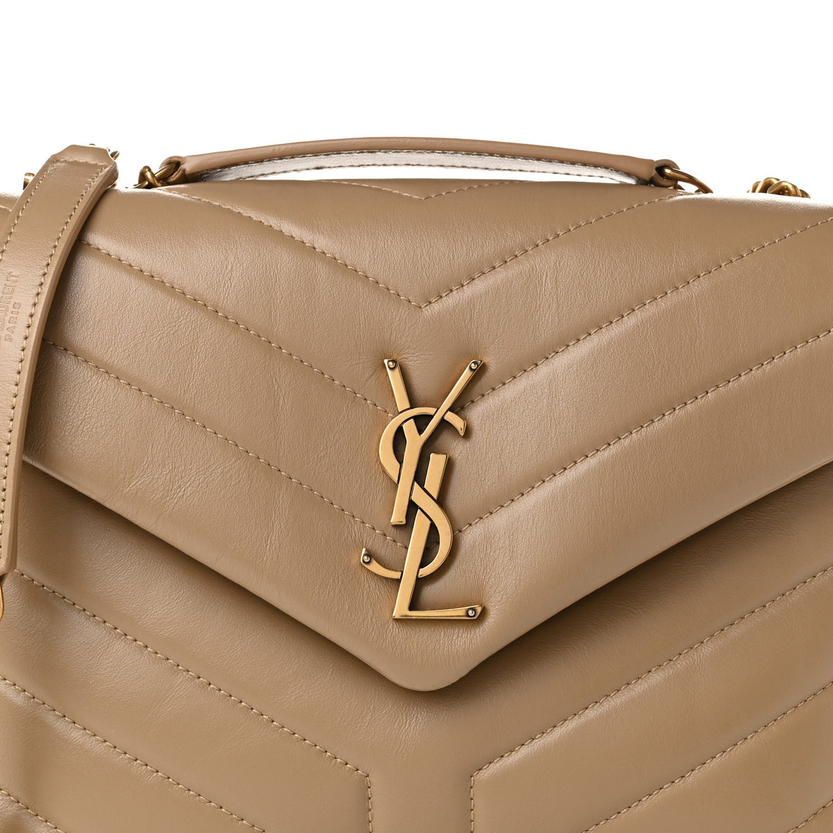 Calfskin Y Quilted Monogram Small Loulou Chain Satchel Dark Beige