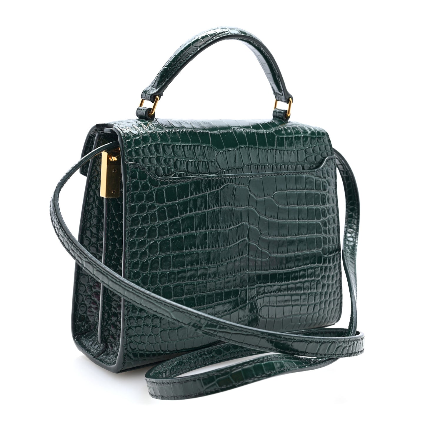Calfskin Crocodile Embossed Mini Classic Monogram Cassandra Top Handle Green