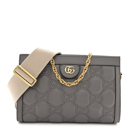 Gucci Calfskin GG Matelasse Small Slim Chain Shoulder Bag Dusty Grey Natural 1 of 12