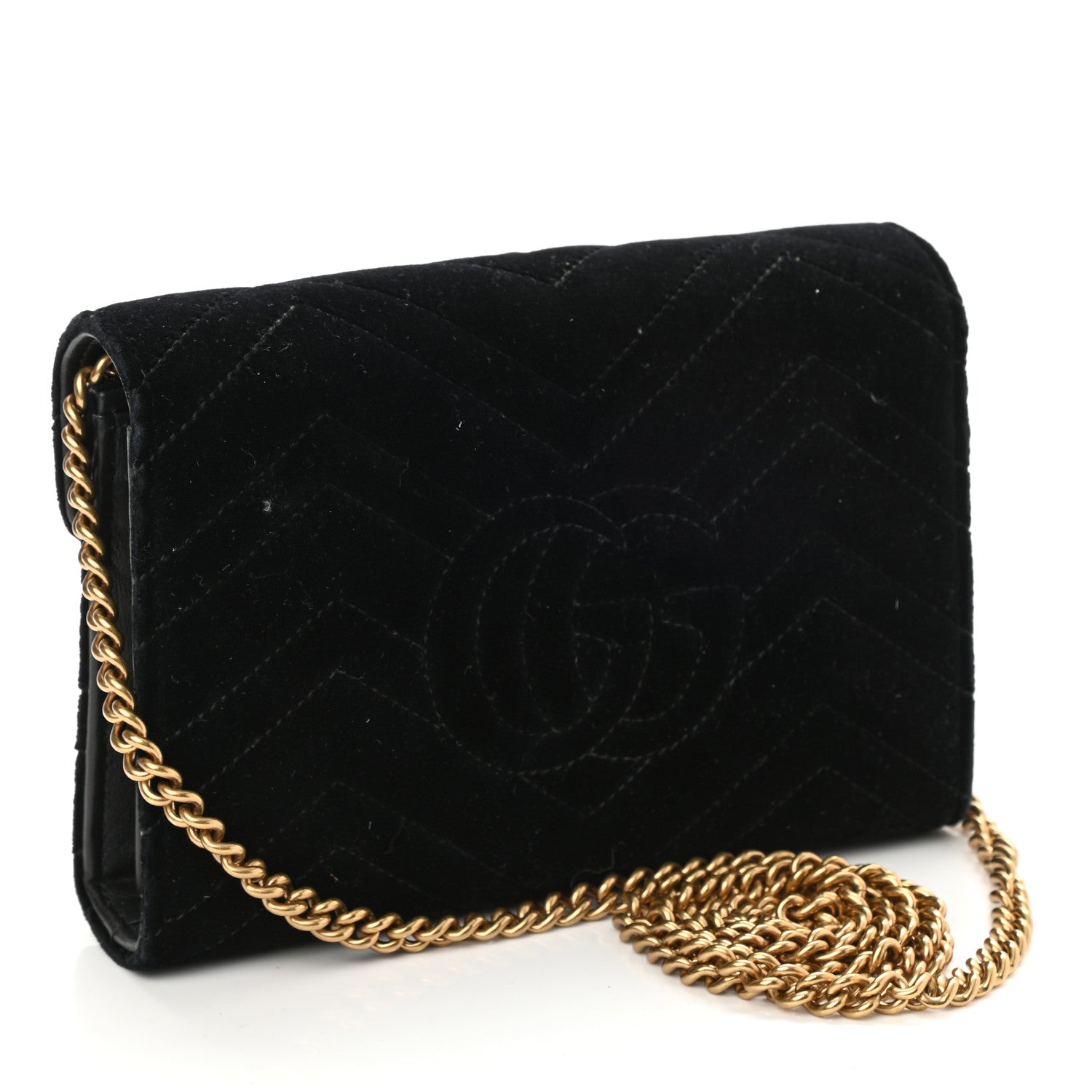 Gucci Velvet Matelasse GG Marmont Chain Wallet Black 3 of 9