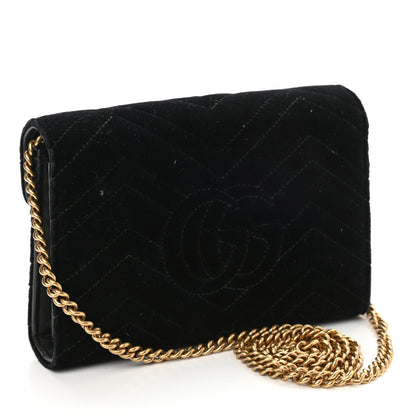 Gucci Velvet Matelasse GG Marmont Chain Wallet Black 3 of 9