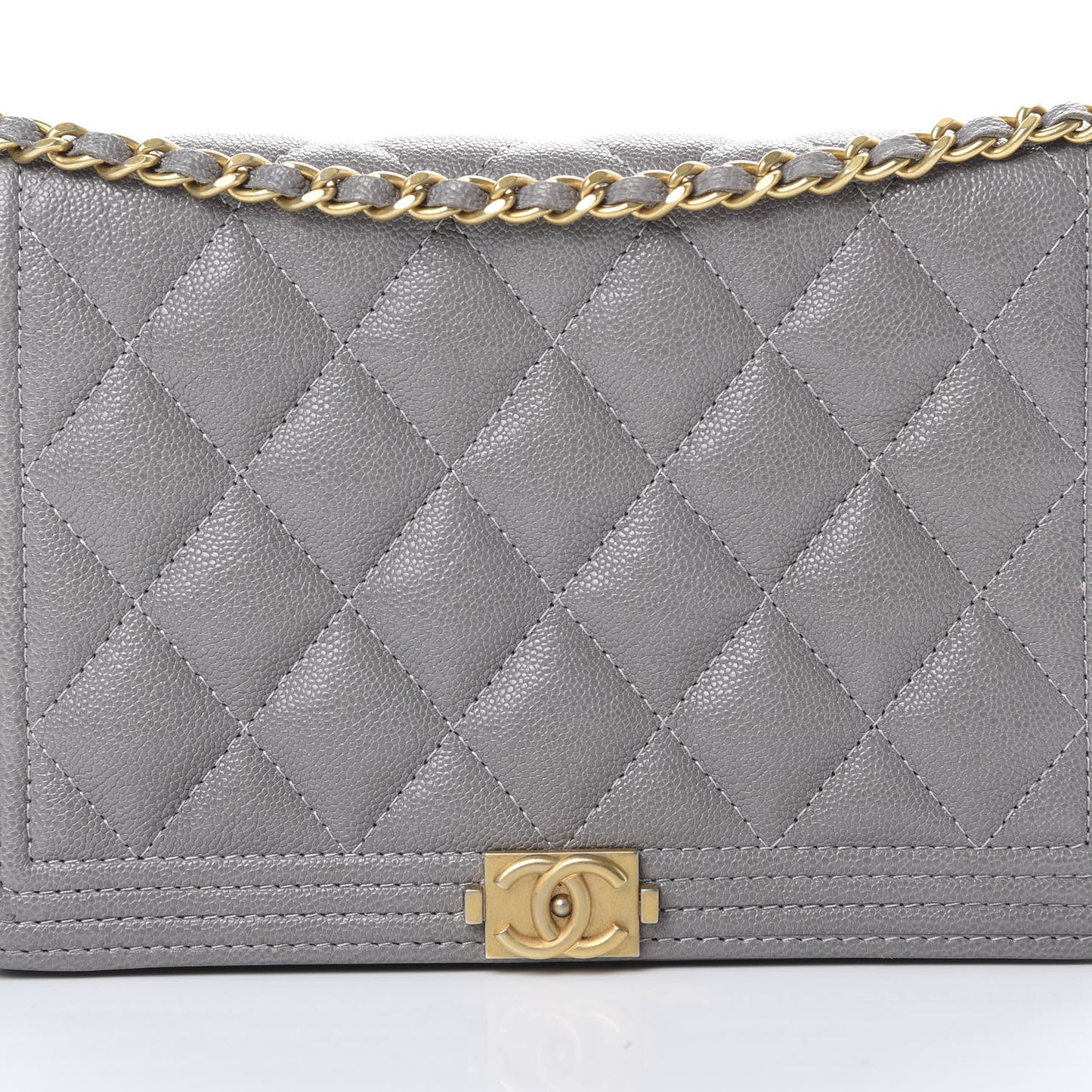 Caviar Quilted Boy Wallet On Chain WOC Grey