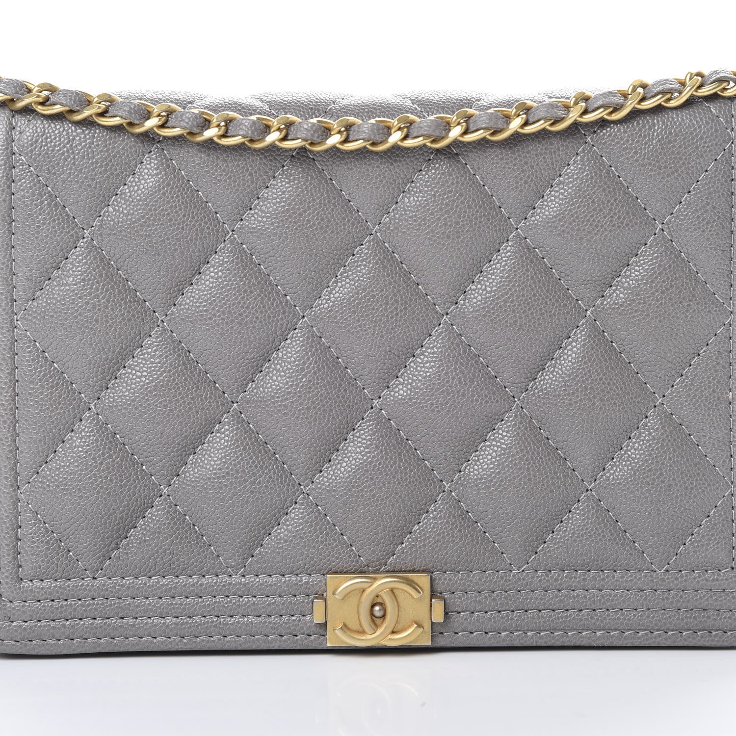Chanel Caviar Quilted Boy Wallet On Chain WOC Grey 8 of 16