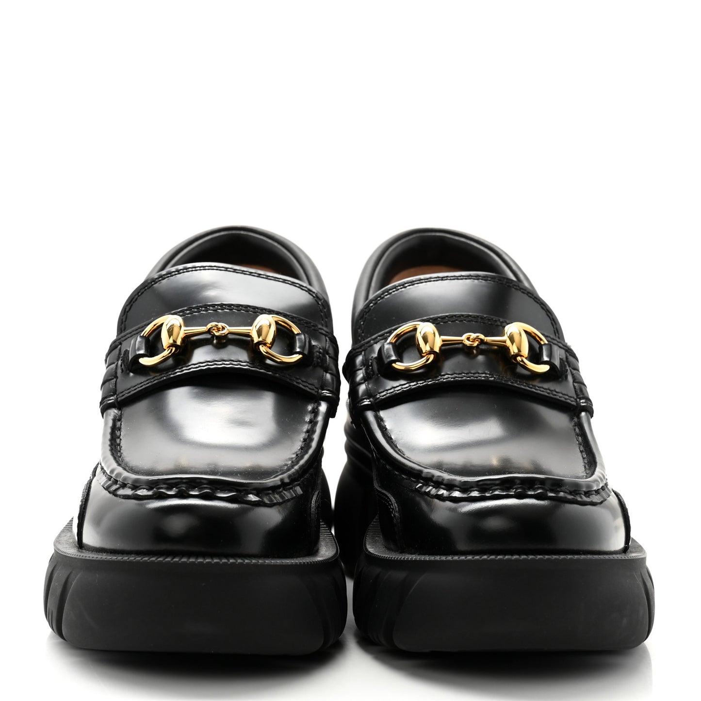 Magnum Calfskin Nappa Samoa Womens Horsebit Platform Chunky Lug Sole 40mm Loafers 35 Black