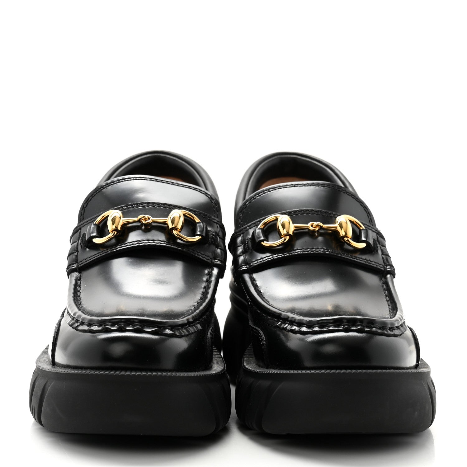 Gucci Magnum Calfskin Nappa Samoa Womens Horsebit Platform Chunky Lug Sole 40mm Loafers 35 Black 2 of 7