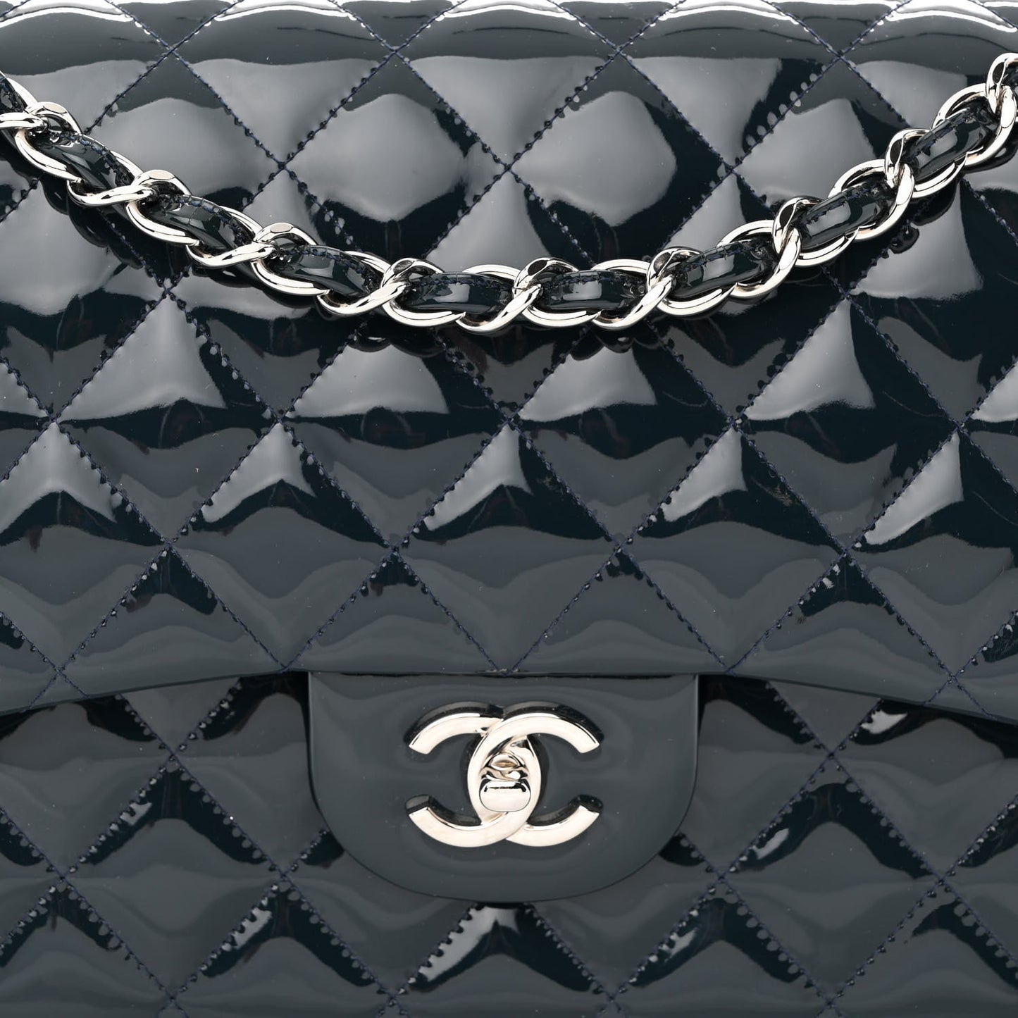 Patent Quilted Jumbo Double Flap Navy