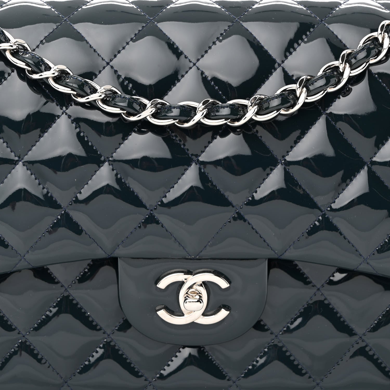 Chanel Patent Quilted Jumbo Double Flap Navy 8 of 12