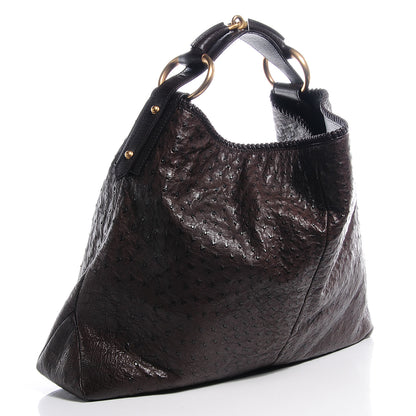 Gucci Ostrich Large Horsebit Chain Hobo Brown 3 of 7