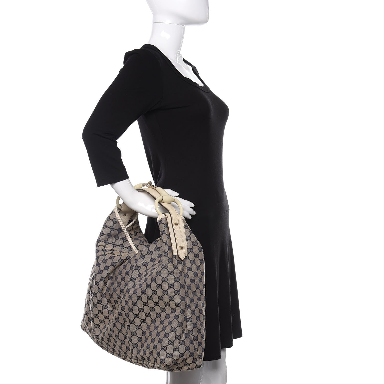 Gucci Monogram Large Horsebit Chain Hobo Navy 2 of 10