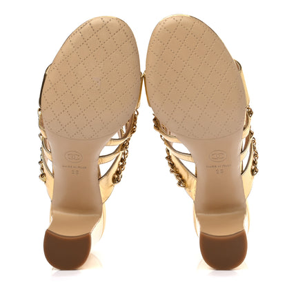 Chanel Laminated Lambskin Chain CC Mule Sandals 36 Gold 5 of 8