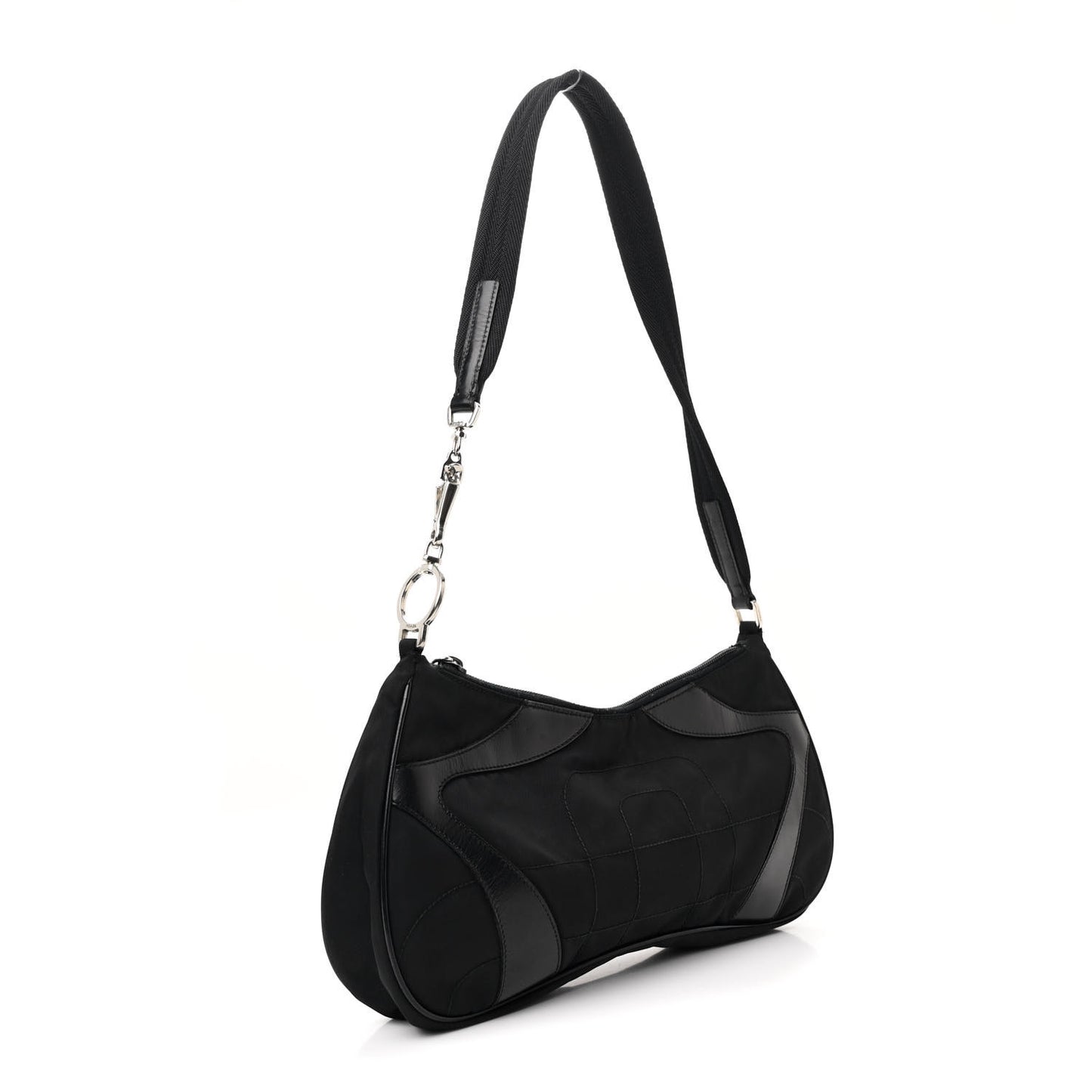 Tessuto Nylon Soft Calfskin Shoulder Bag Black
