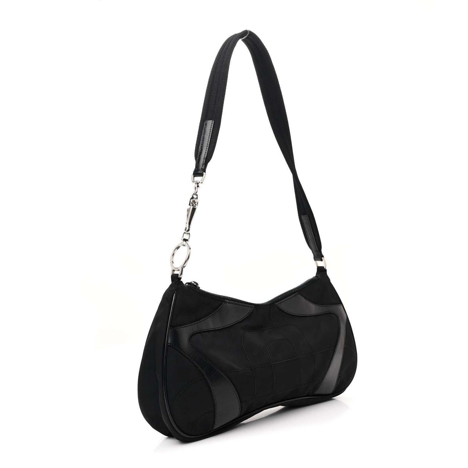 Prada Tessuto Nylon Soft Calfskin Shoulder Bag Black 3 of 13