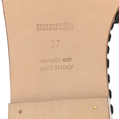 Hermes Box Calfskin Braided Oran Sandals 37 Black 6 of 10
