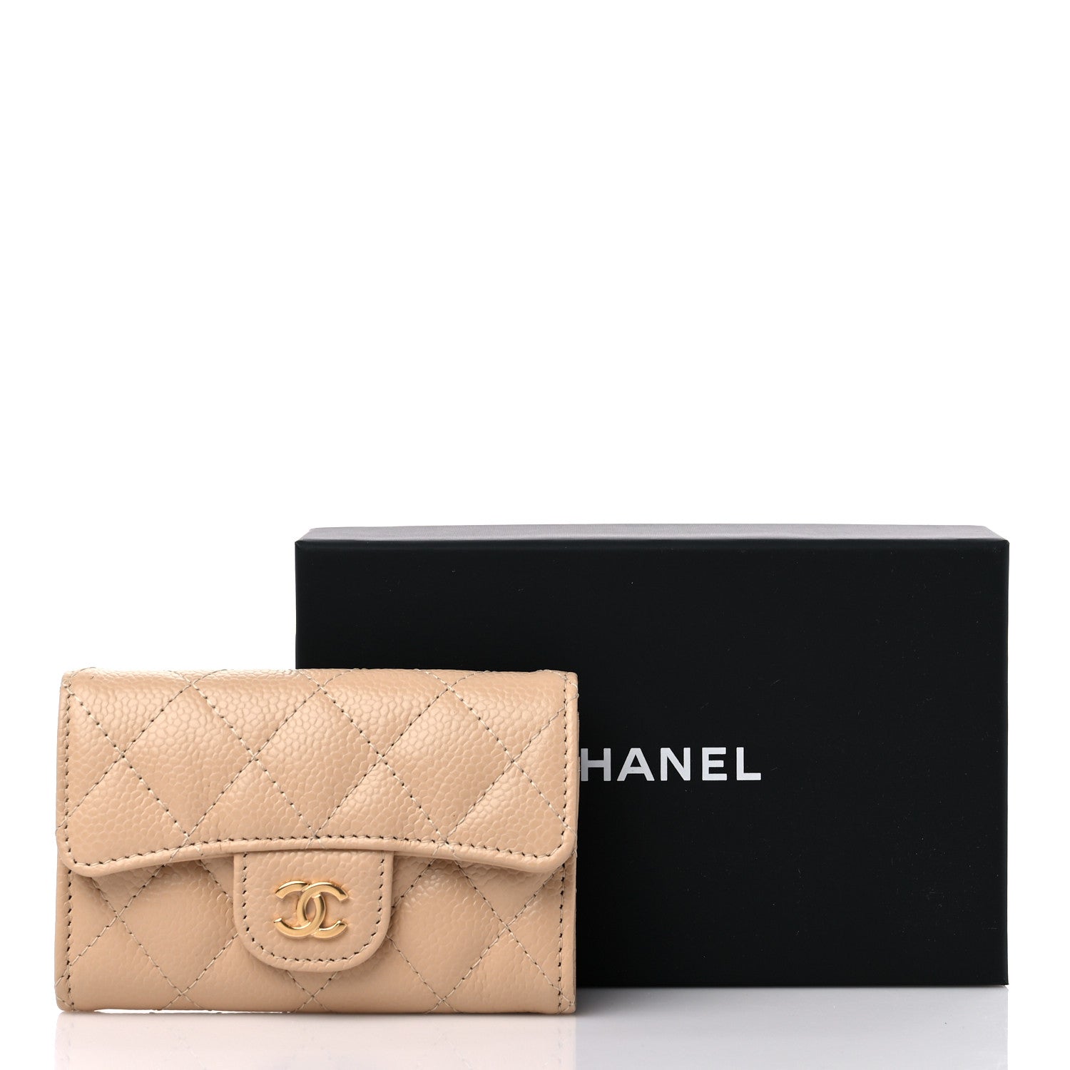 Chanel Caviar Quilted Flap Card Holder Wallet Beige 10 of 10