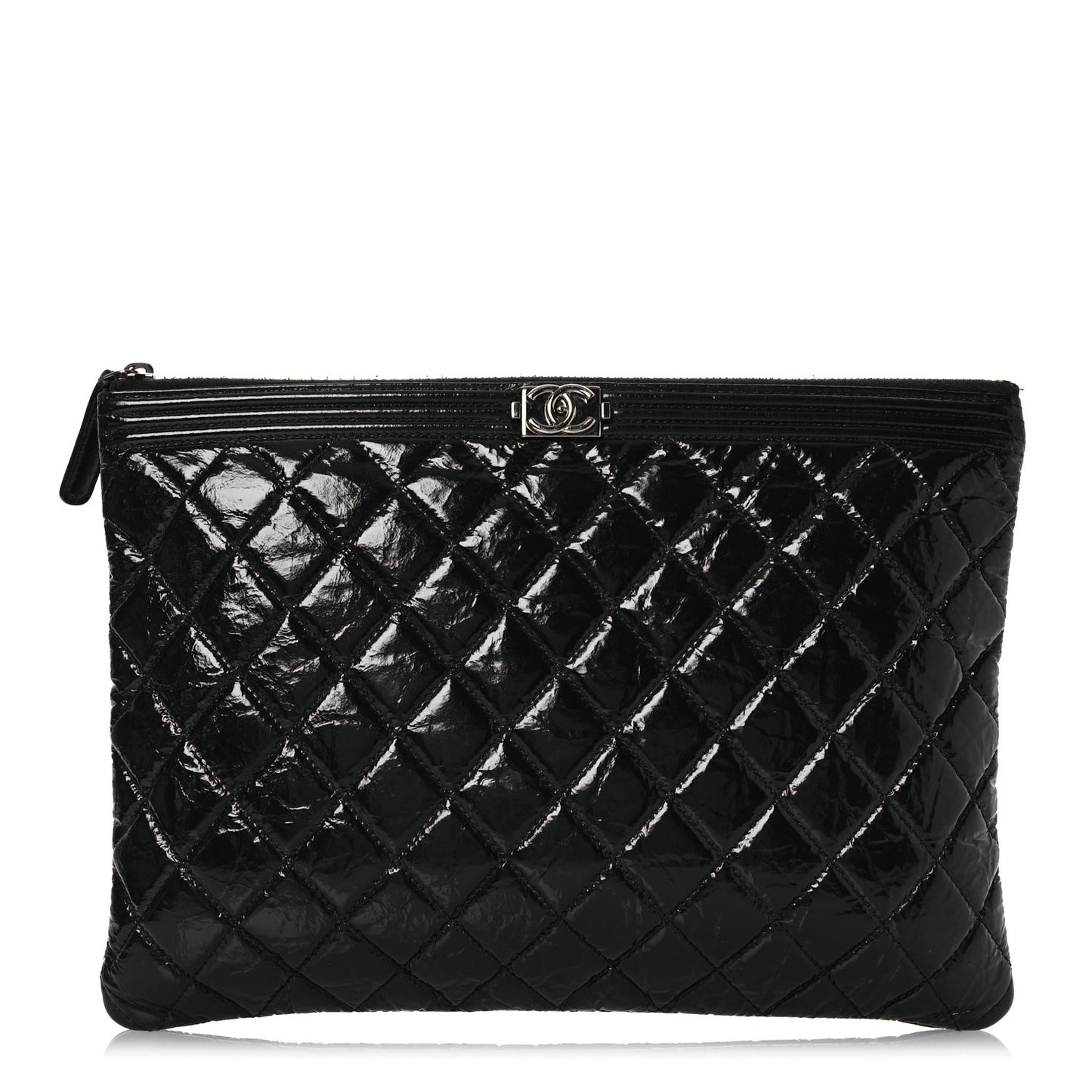 Patent Calfskin Quilted Medium Boy Cosmetic Case Black