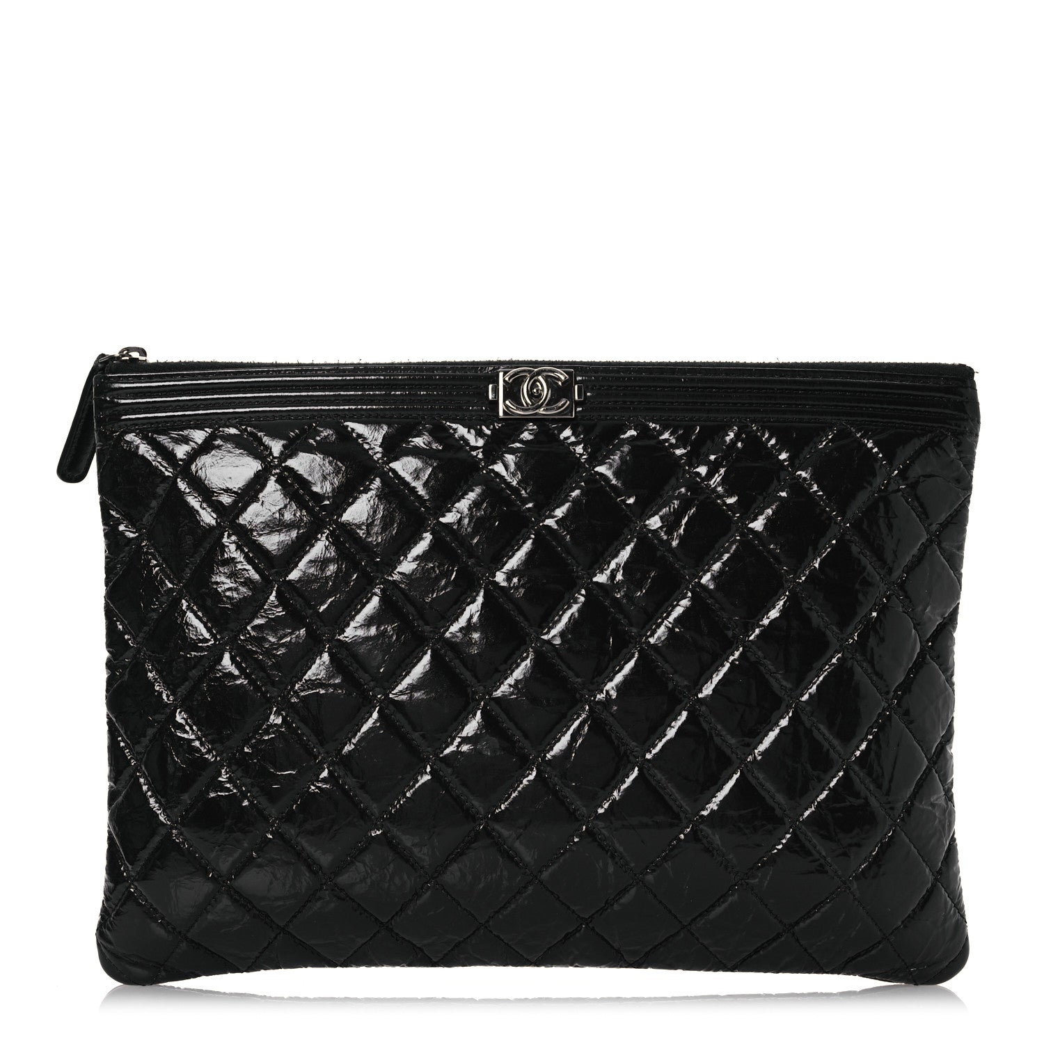 Chanel Patent Calfskin Quilted Medium Boy Cosmetic Case Black 1 of 15