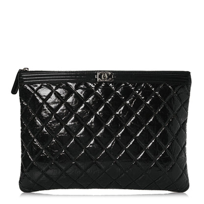 Chanel Patent Calfskin Quilted Medium Boy Cosmetic Case Black 1 of 15