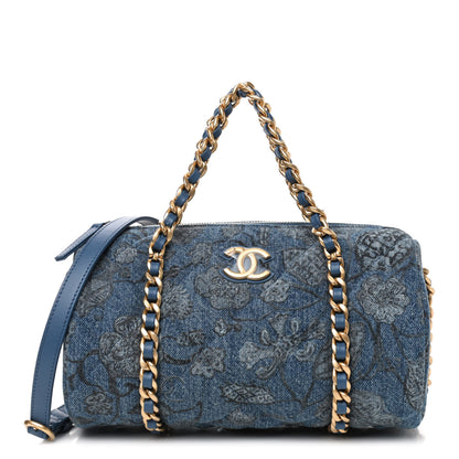 Chanel Denim Printed Destination Chenonceau Bowling Bag Blue Grey White 1 of 4