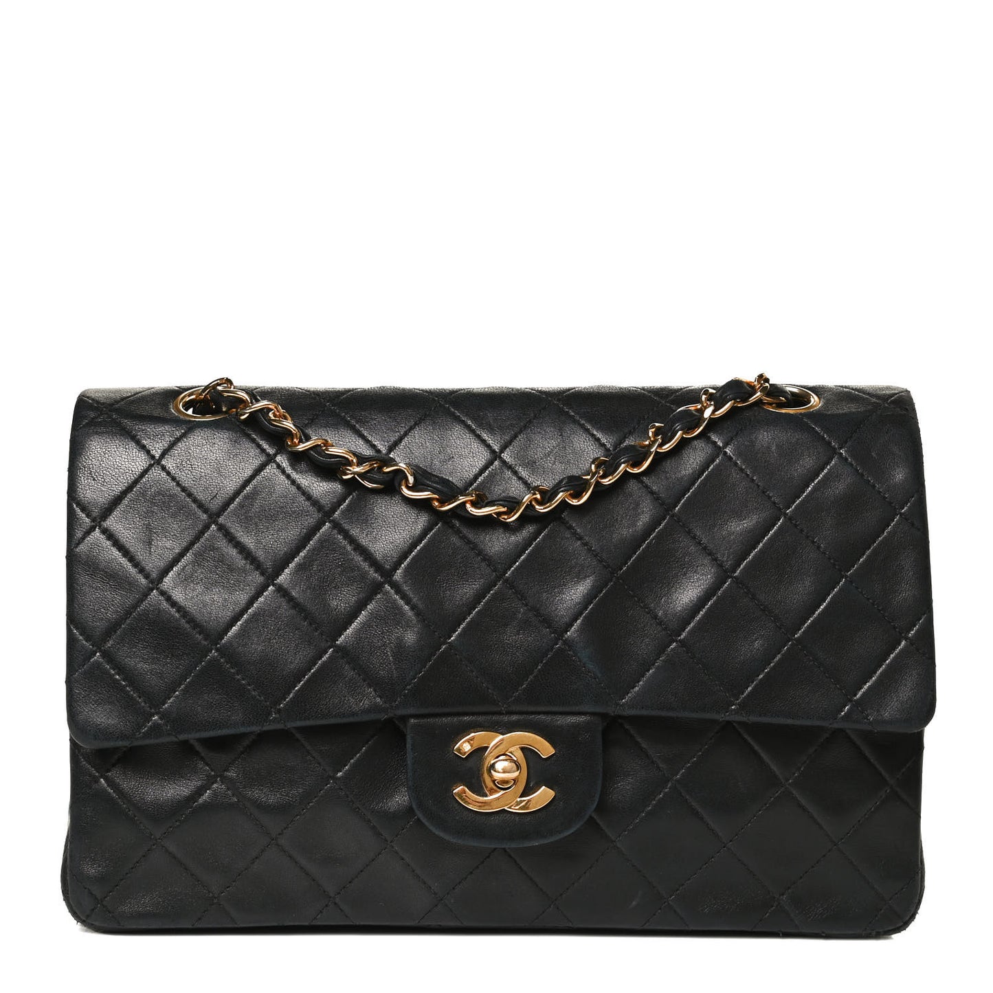 Lambskin Quilted Medium Double Flap Black