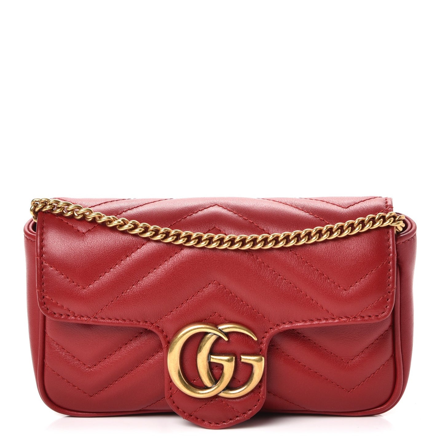 Calfskin Matelasse Super Mini GG Marmont Shoulder Bag Hibiscus Red