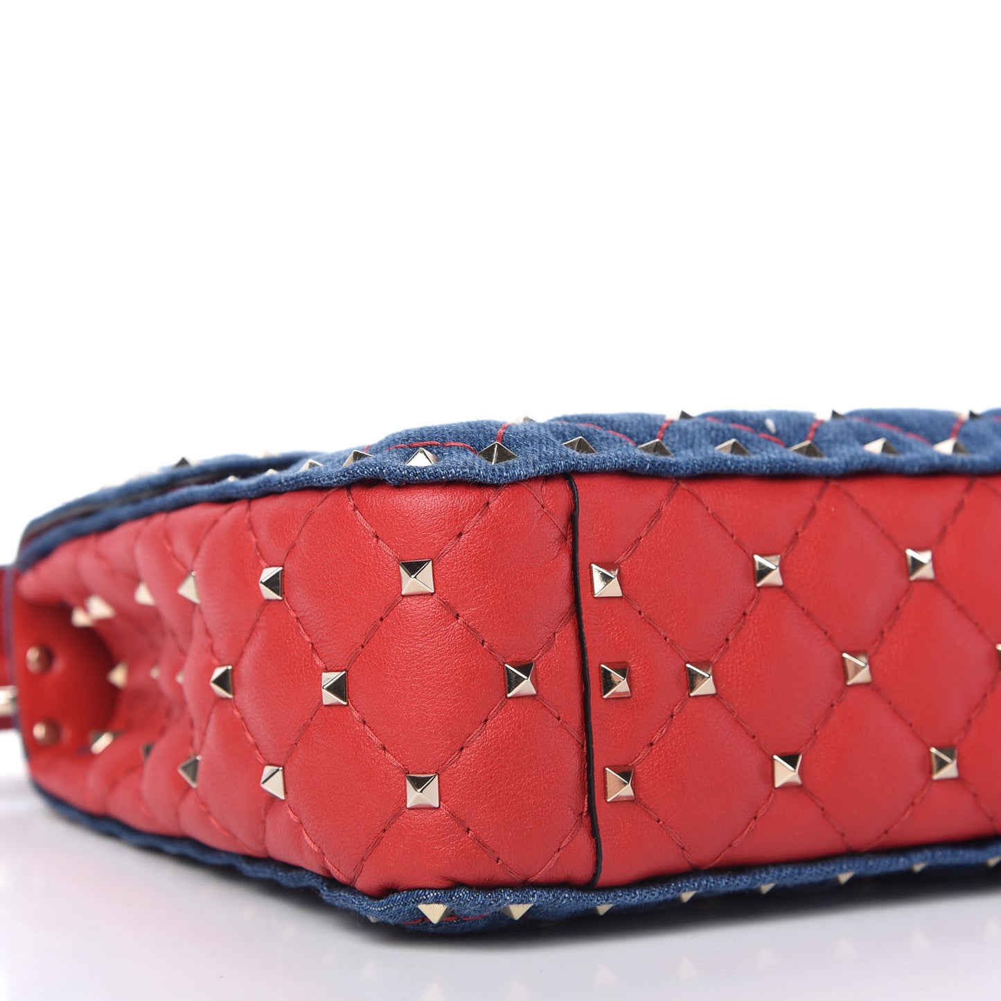 Denim Nappa Medium Rockstud Spike Shoulder Bag Denim Rouge