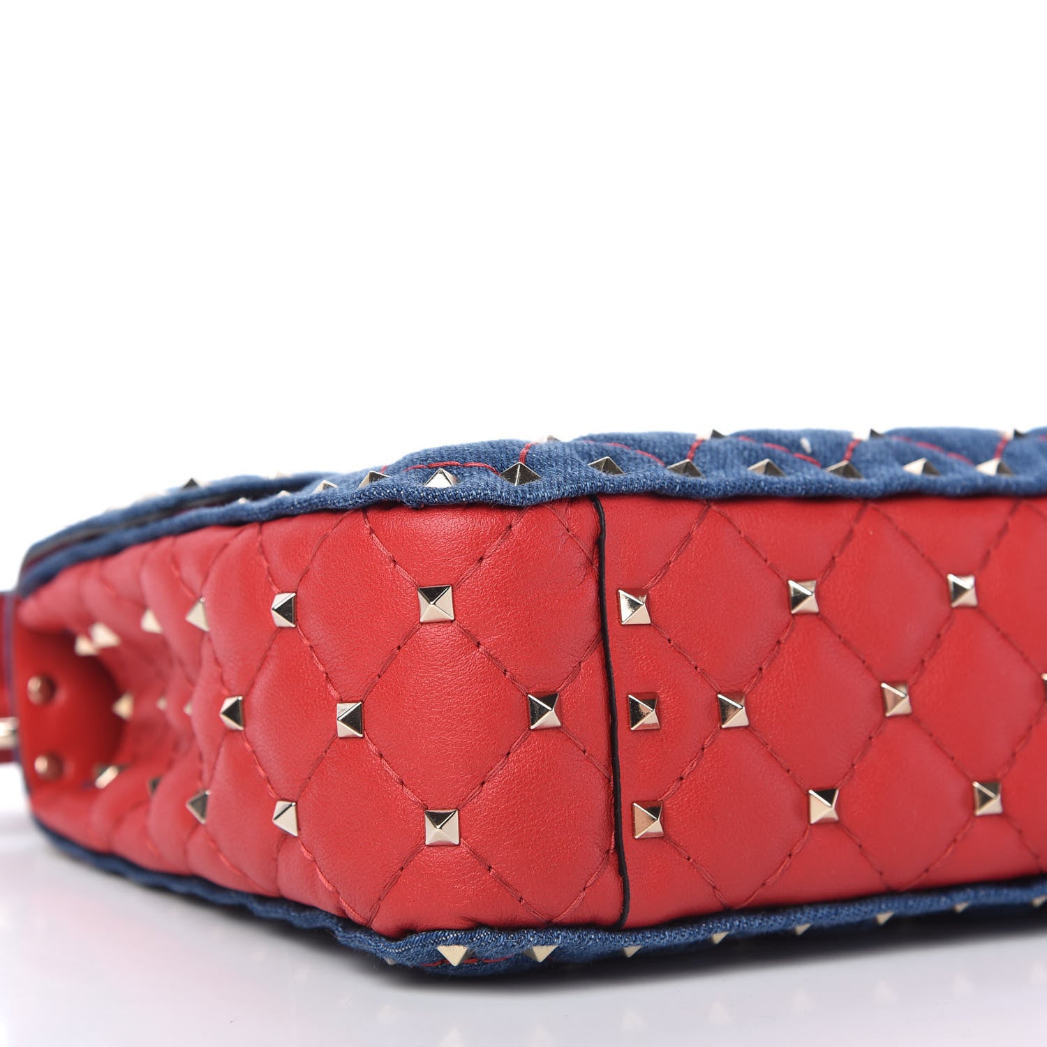 Valentino Garavani Denim Nappa Medium Rockstud Spike Shoulder Bag Denim Rouge 6 of 9